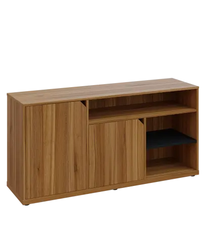 KU2-15DN3 L skříňka nízká 2-dveřová, nika, 740x1522x400, provedení levé, korpus a dvířka ořech světlý/police černá